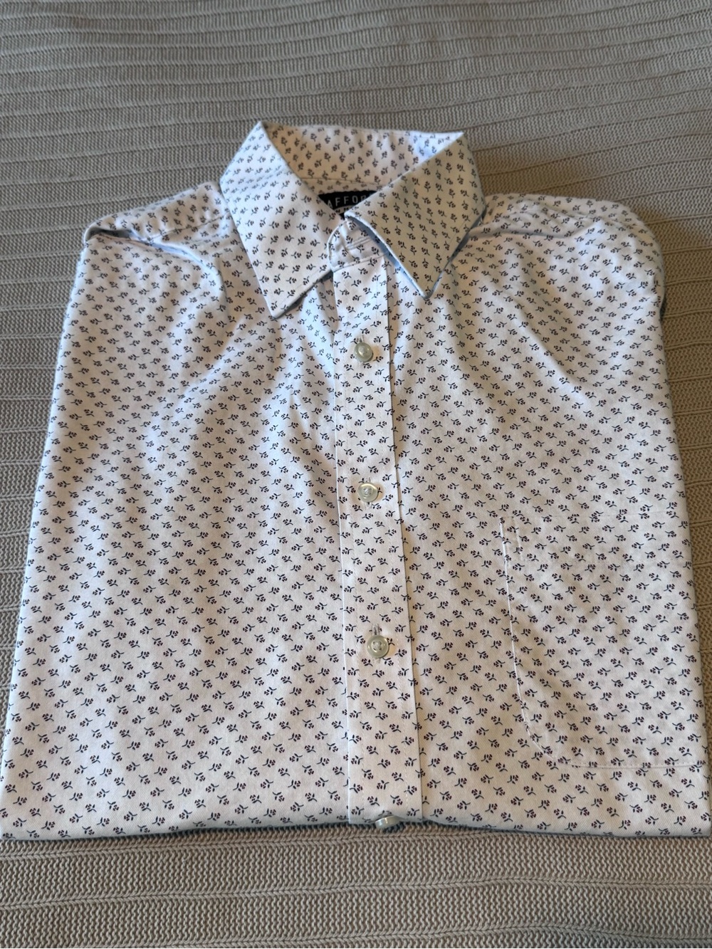 Stafford White Button-Down Shirt with Burgundy Micro Floral Print